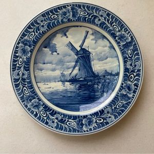 Vintage Hand Painted D.P. Delft Holland Windmills Ceramic Wall Plate